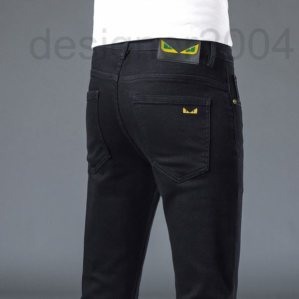 

men's jeans designer european high-end green label autumn black youth men's slim small foot casual pants j13w, Blue