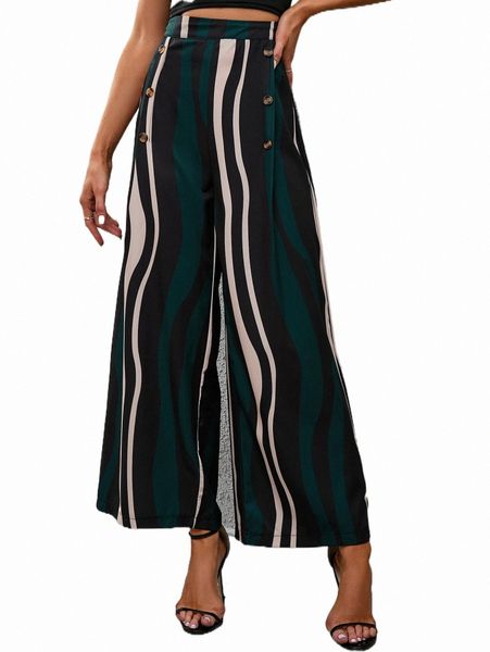 

women's pants & capris colorblock button detail wide leg pants b2wx#, Black;white