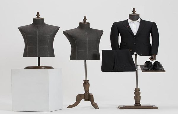

2style male mannequin body half length model suit trousers pants rack display clothing store wood dase adjustable height one pie, Khaki