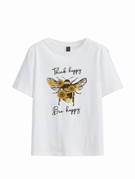 

women's t-shirt x motivational bee & slogan graphic tee k3vy#, White