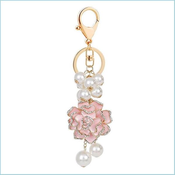 

keychains keychains exquisite imitation pearl flowers keychain car key ring holder bag pendant accessories alloy keyfob women keyring dhuae, Silver