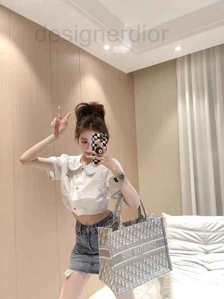 

women's blouses & shirts designer 22 spring and summer new doll collar short lining splicing blue plaid lace decoration f55z, White