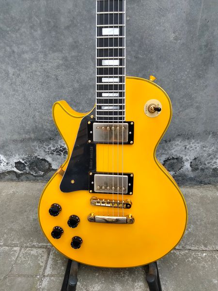 

custom quality left-handed yellow electric guitar gold hardware
