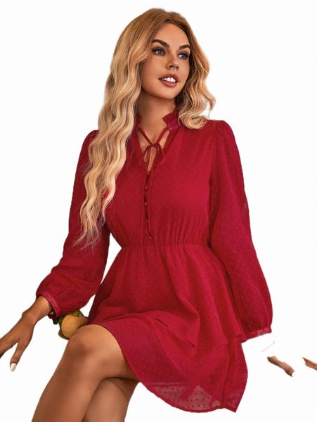

casual dresses swiss dot tie neck lantern sleeve dress y1ph#, Black;gray