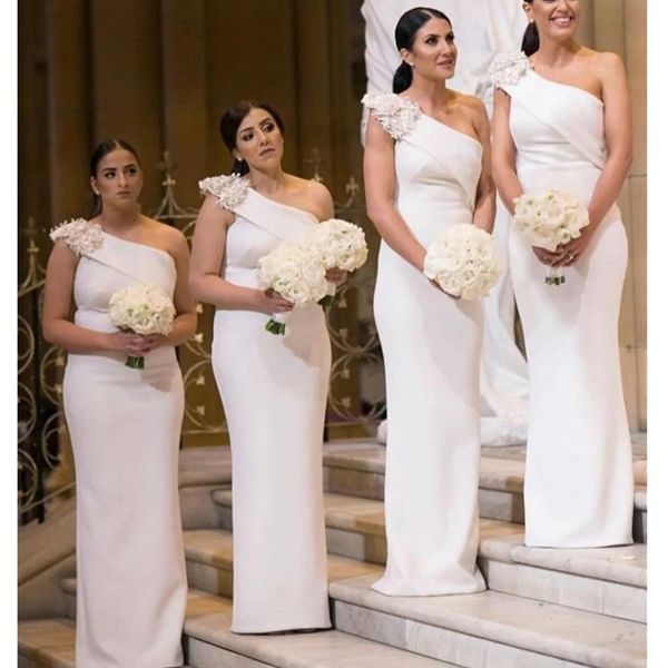 

new white mermaid satin one shoulder bridesmaid dresses straps long plus size african elegant wedding guest formal dresses 2023, White;pink