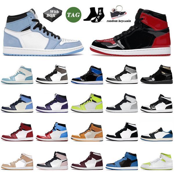 

with box 2022 men basketball shoes jumpman 1 1s high bred patent bubble gum visionaire carbon fiber chicago twist fragment hyper royal mens, White;red