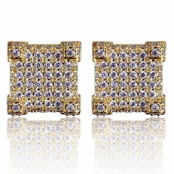 

earring cubic zirconia 925 sterling silver cubist screw back 18k yellow gold silver plated hypoallergenic 3d square stud earring f229v, Golden