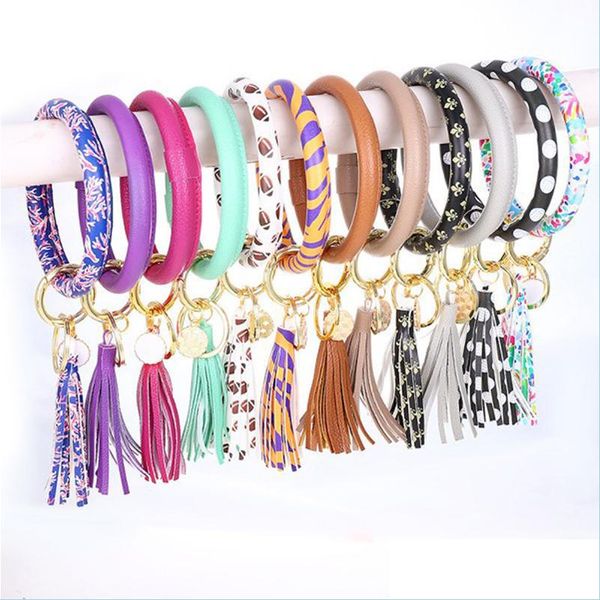 

key rings pu key ring leather bracelet keychain wristlet bangle patterns monogrammed enamel disc tassel bracelets keychains q9fz drop dh3ao, Slivery;golden