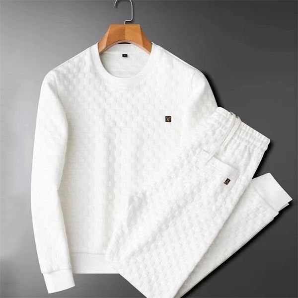 

mens tracksuits light luxury stand collar white casual sports suit mens slim spring and autumn knitted fitness twopiece trend sportswear 220, Gray