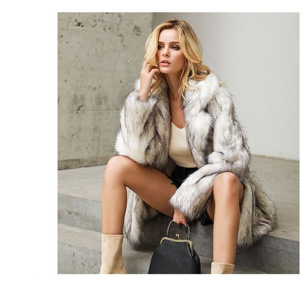 

women faux fur coat mid-length suit warm thick jacket outwear black tip