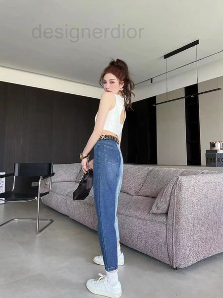 

women's jeans designer aw22 new ab face xiaoha jeans with metal belt 50iz, Blue