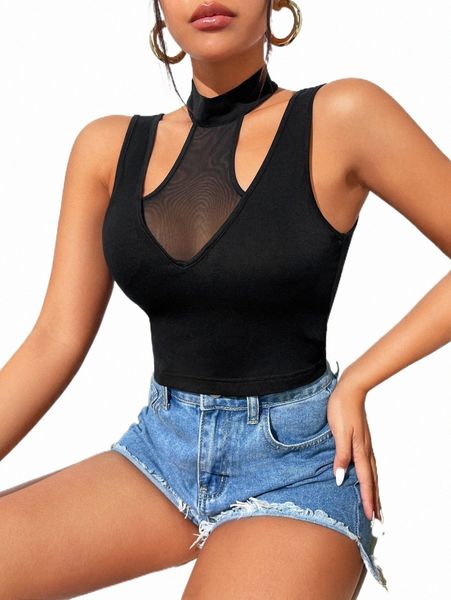 

women's tanks & camis cut out shoulder mesh insert tank 21yk#, White