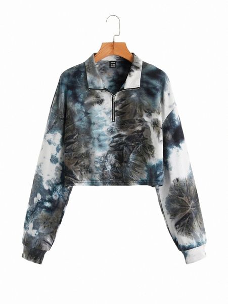 

women's hoodies & sweatshirts tie dye half zip drop shoulder sweatshirt l9nd#, Black
