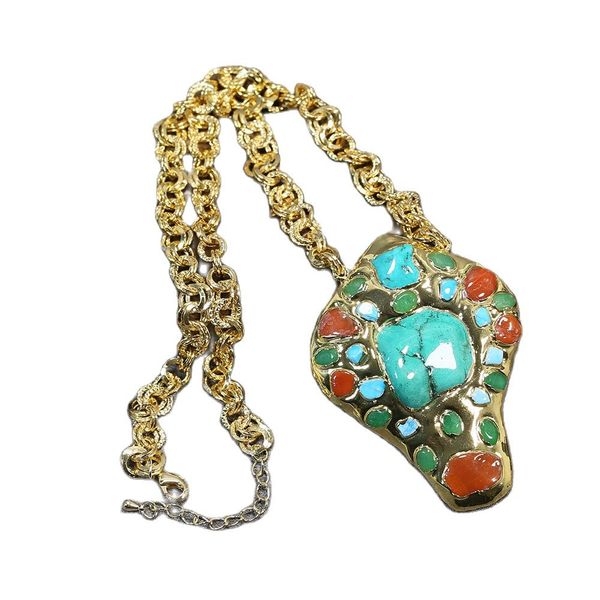 

electroplating natural blue turquoise jade pendant gold plated chain necklace handmade for women gifts, Silver