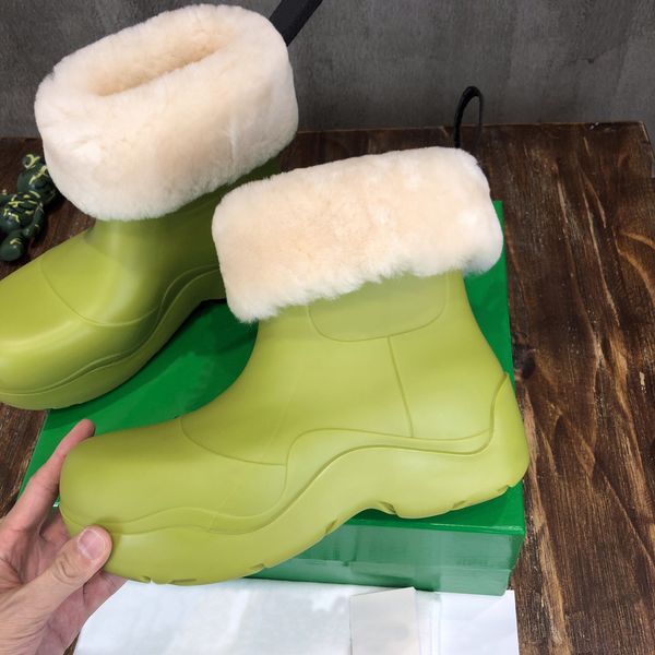 

wool puddle ankle boot designer womens rubber boots fashion plush fur waterproof rainboots oversized booties shoes size 35-40, Black