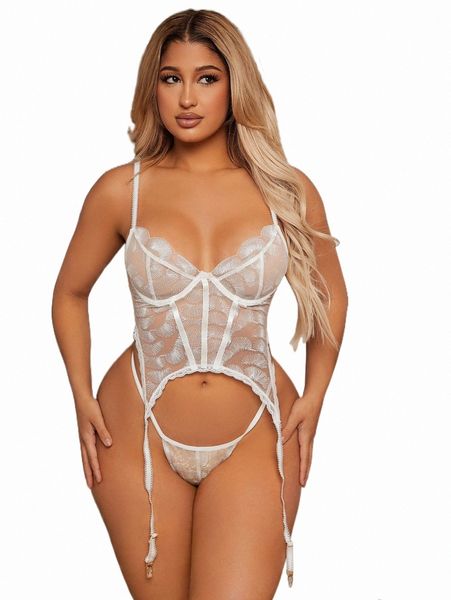 

women's sleepwear scallop trim garter underwire lingerie set r9od#, Black;red