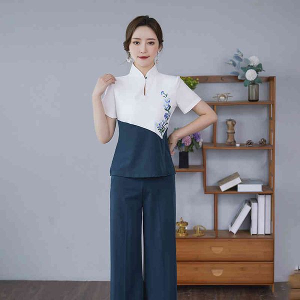 

party dresses foot bath pedicure technician embroidered work cloth caier spa health club chine cheongsam set, Black