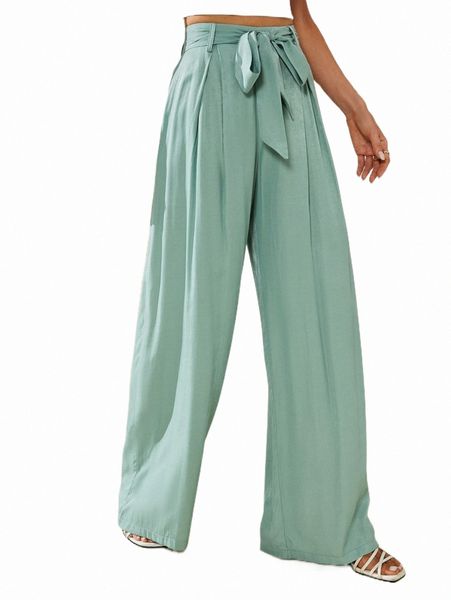 

women's pants & capris paperbag waist belted wide leg pants s1hw#, Black;white
