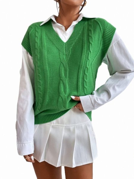 

women's sweaters 1pc cable knit v-neck sweater vest p5rc#, White;black