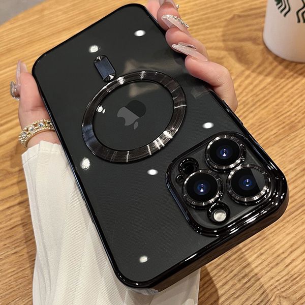 

iphone cases luxury transparent magnetic for magsafe wireless charging case for iphone15 14 13 12 11 pro max clear plating soft silicone cov