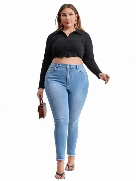 

women's jeans plus high waist raw hem skinny jeans y7cg#, Blue