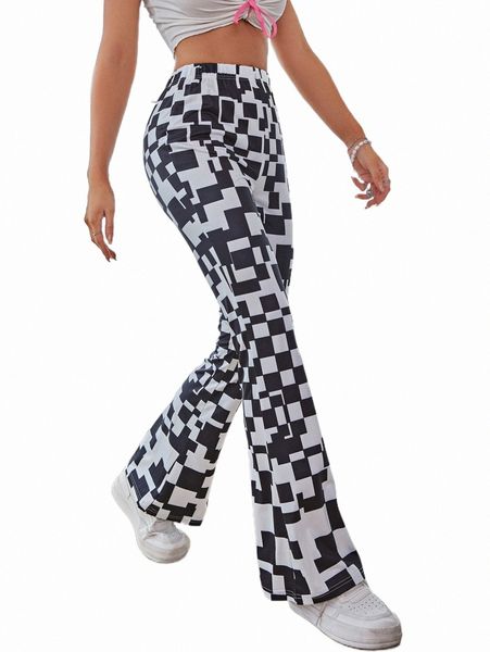 

women's pants & capris high waist geo print flare leg pants k9jo#, Black;white