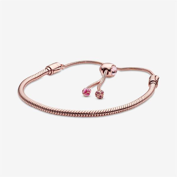 

pink peach blossom link 100% 925 sterling silver adjustable snake chain bracelet for women luxury wedding engagement jewelry324p, Black
