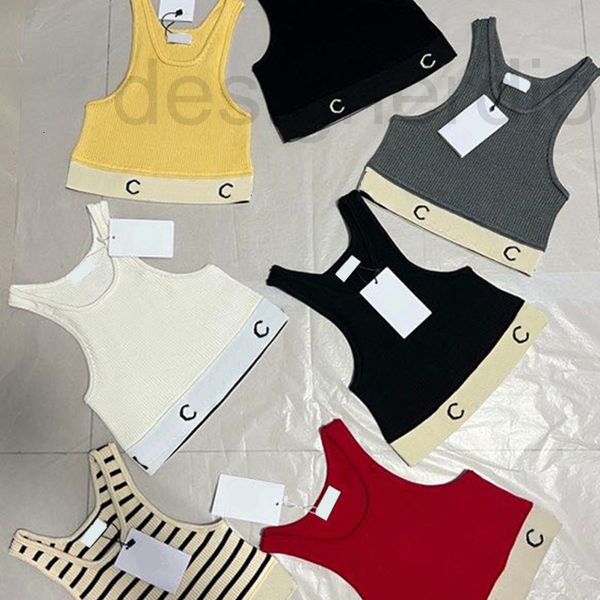 

women's tanks & camis designer ce vest bottom embroidered letters contrast color knitted suspender trend exposed navel women's hig, White