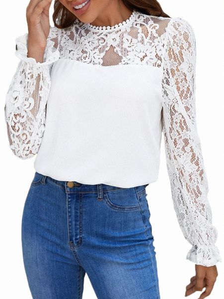 

women's blouses & shirts cut out back lace shoulder c6kg#, White