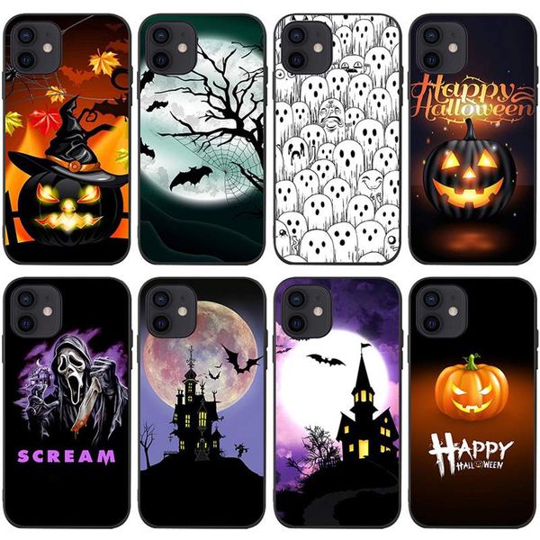 

happy halloween pumpkin lantern soft tpu cases for iphone 14 pro max 13 12 mini 11 xr xs x 8 7 plus 6 6s ghost skull moon print black fashio