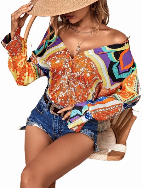 

women's blouses & shirts scarf and paisley print button up shirt u8h5#, White