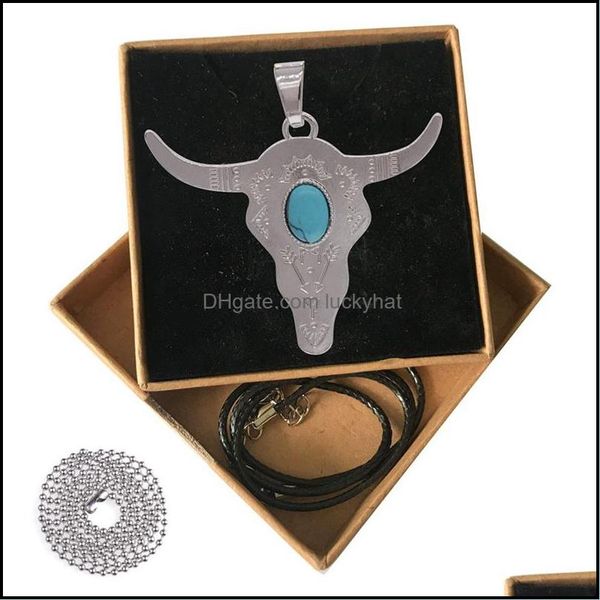 

pendant necklaces 12 piece cow head pendant necklace men and women stainless steel fashion birthday easter gift jewelry box drop deli dhfzx, Silver