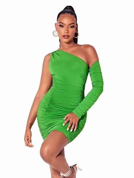 

casual dresses bae one sleeve ruched dress 2022 new y3ll#, Black;gray