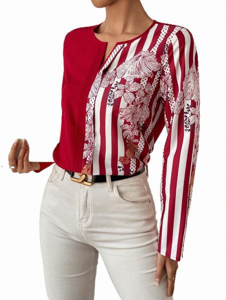 

women's blouses & shirts striped & floral print notched neck blouse m4zm#, White
