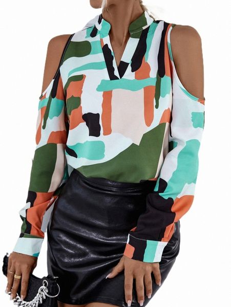 

women's blouses & shirts allover print cold shoulder blouse 39vg#, White