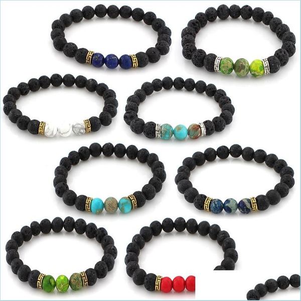

charm bracelets natural lava stone bracelet 7 chakra 8mm yoga beads bangle volcanic rock diffuser bracelets for men wome dhseller2010 dh1mm, Golden;silver