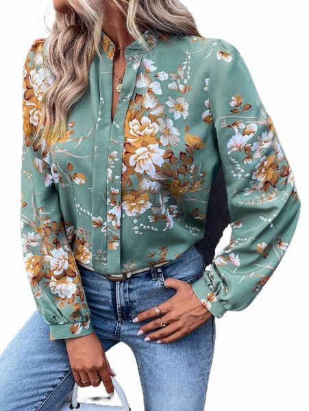

women's blouses & shirts floral print notched neck blouse i7vt#, White