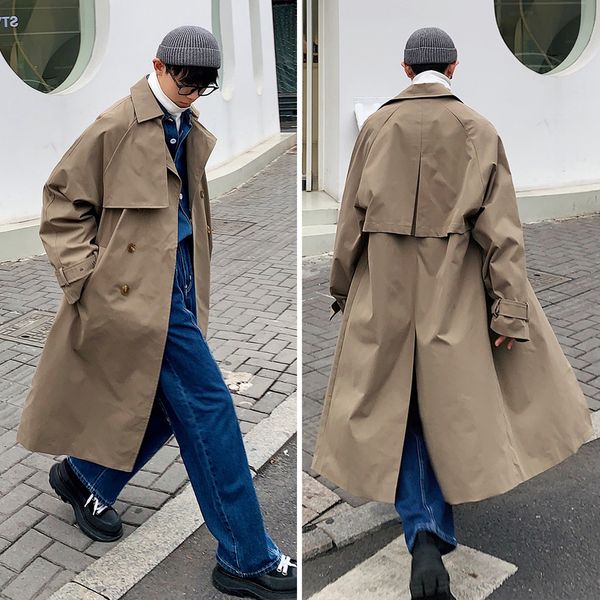 

men's trench coats mens fashion trench coats spring men long jackets coats streetwear casual solid loose windbreakers autumn plus size, Tan;black