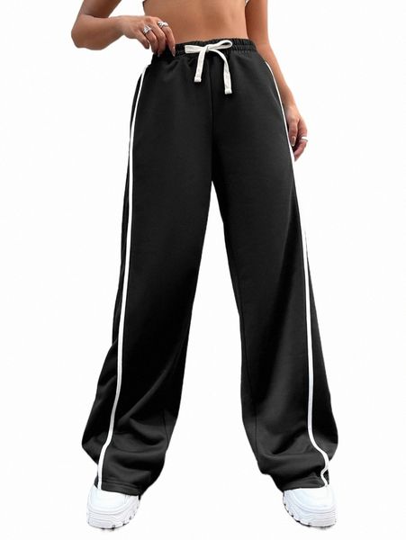 

women's pants & capris contrast tape side drawstring waist sweatpants o3ty#, Black;white