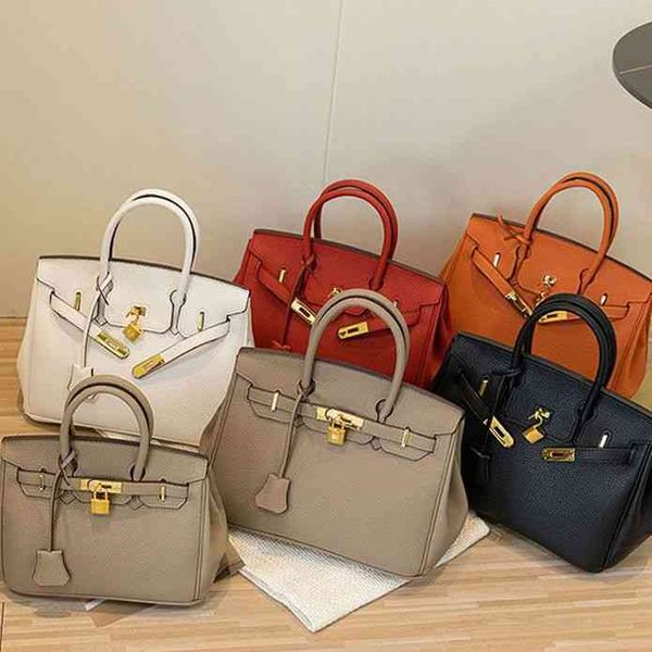 

designer bags herme birkins handbag platinum 2022 fashion leather high texture lychee pattern large capacity one shoulder messenger tote bag