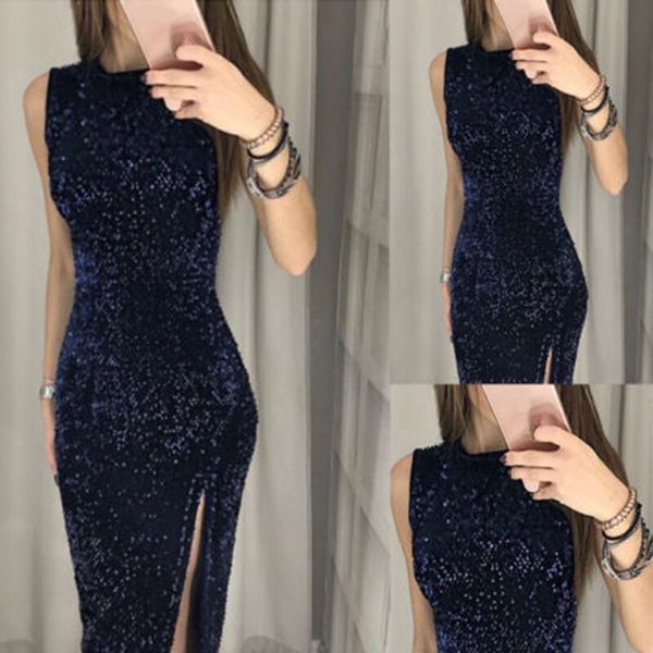 

european and american nightclubs women's dress irregular sequin split, Black;gray