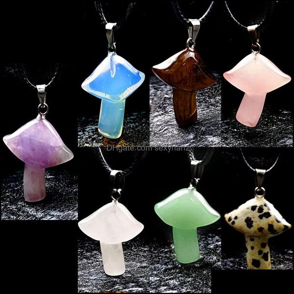 

pendant necklaces 23x28mm carving mushroom shape pendant reiki healing crystal tiger eye rose quartz opal aventurines necklace for wo dhw83, Silver