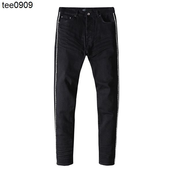 

jeans men's jeans sense side brick lines black jeans show thin style, Blue