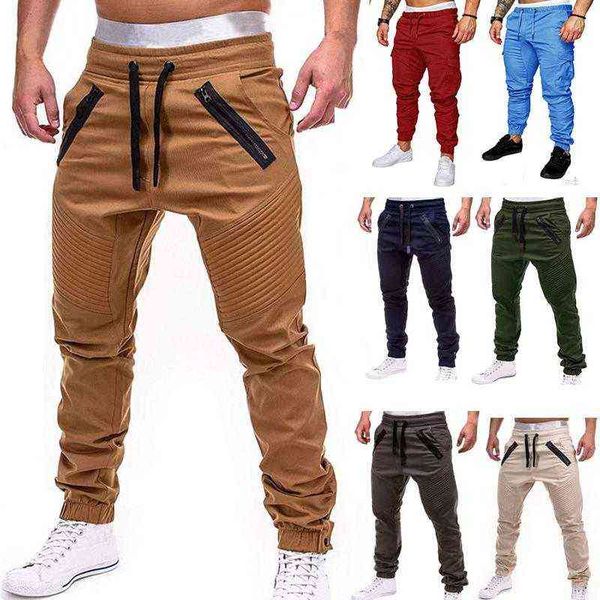

men's pants men casual joggers pants solid thin cargo sweatpants male multi -pocket trousers mens sportswear hip hop harem pencil pants, Black
