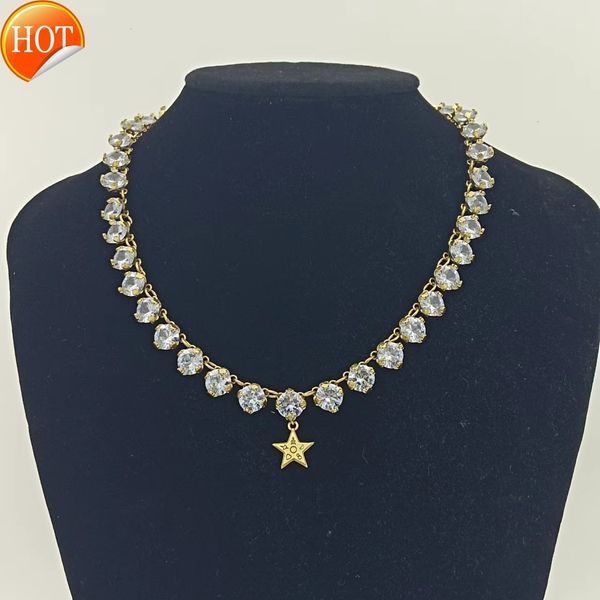 

d family di necklace new pentagram cd letter necklace female inlaid diamond clavicle chain temperament star batch factory direct sale, Black