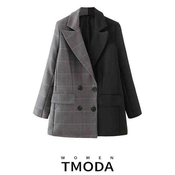 

suit tmoda386 women 2020 fashion double breasted patchwork blazer jacket vintag, White;black