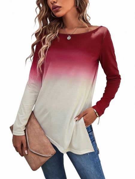 

women's t-shirt ombre split hem tee 2022 new t1i0#, White