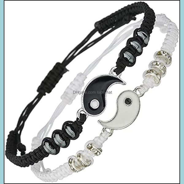 

link chain 12sets yinyang taiji bracelet adjustable link chain black white matching traditional chinese weaving handicrafts suitable dh83o