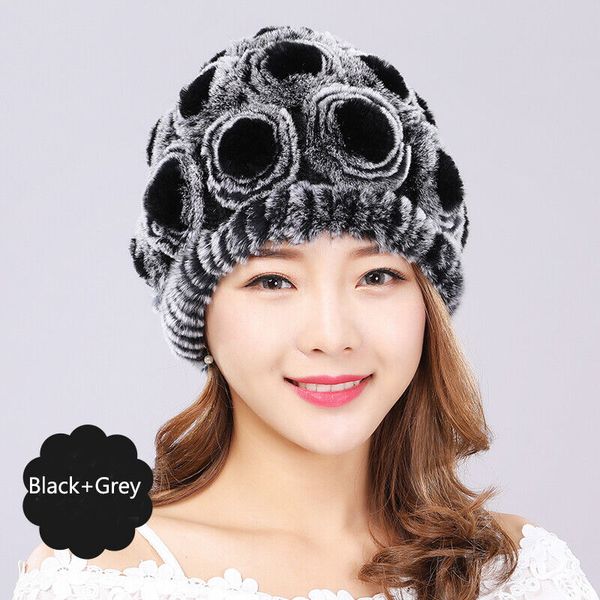 

winter real fur hat women rex rabbit warm beanies skullies caps roses design, Blue;gray