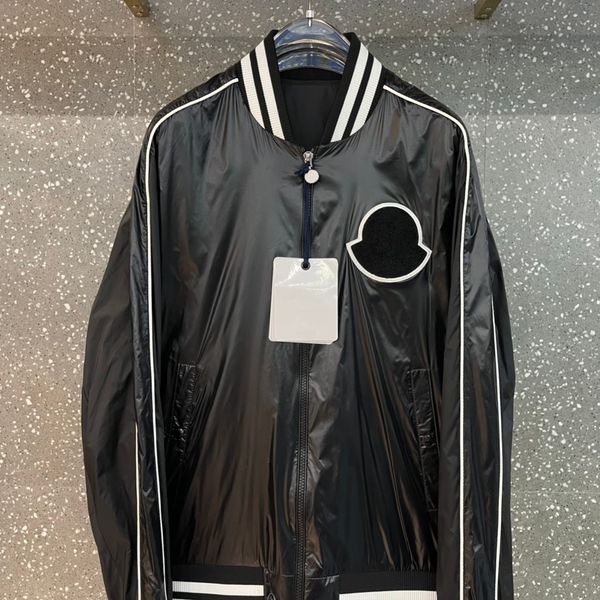 

2022 high end designer jacket fashion stripe stitching design black trench coat handsome baseball collar zipper luxury mens jacket, Black;brown